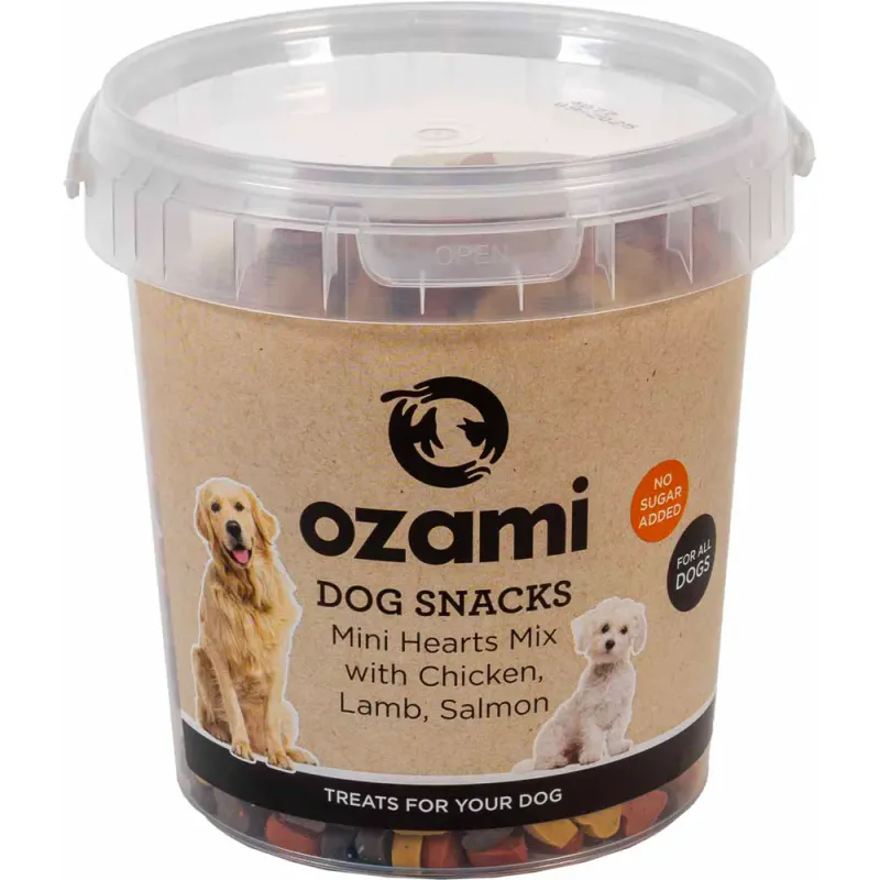 Ozami Dog Snack Mini Hearts Mix-bøtte 500 g