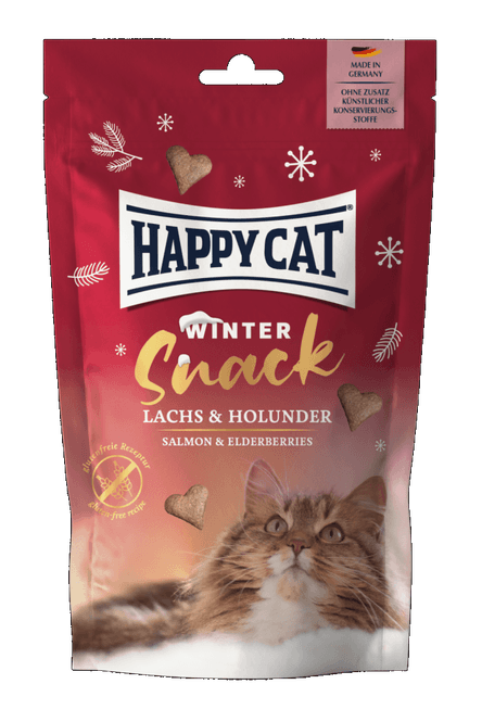 Hovedbilde Happy Cat Winter Snack Laks & Hyllebær 70g