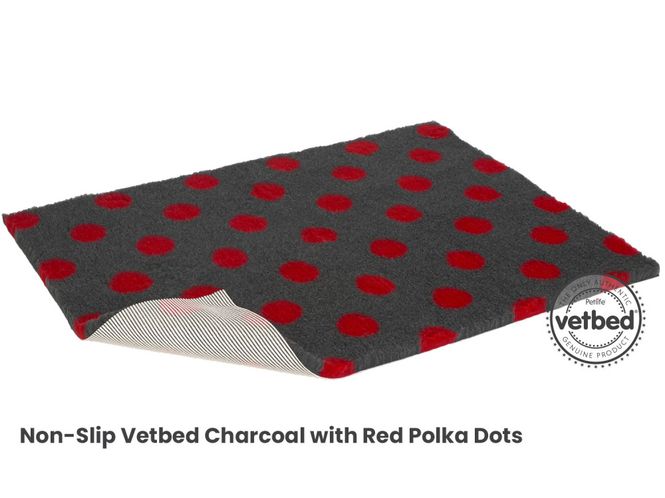 Hovedbilde VetBed Nonslip Charcoal m/ Røde Polkadots ...