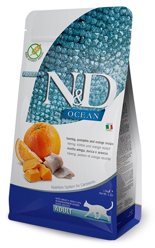 FARMINA N&D Kattemat Sild, Gresskar og Appelsin Adult 1,5kg