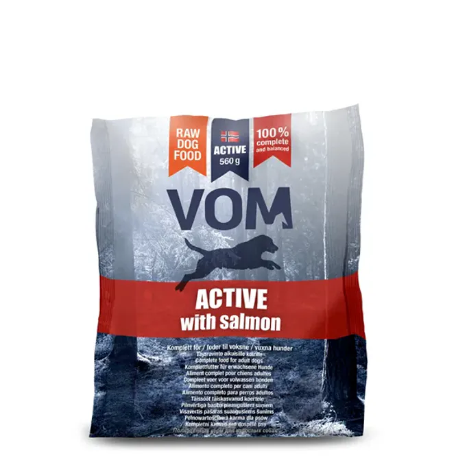 Hovedbilde VOM ACTIVE fullfôr med laks pose 560 gram